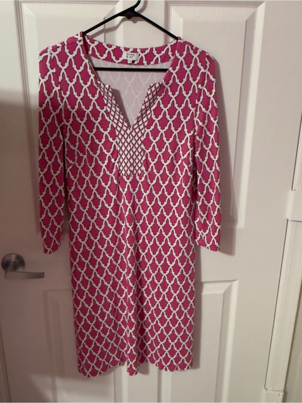 crown & ivy Pink and White Lattice-Print Tunic Dress